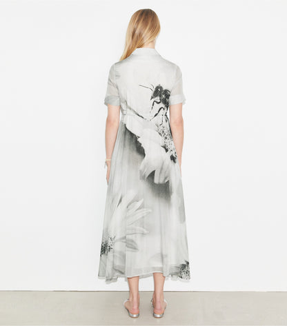 Tory Burch Silk Cotton Voile Shirtdress - Gray Bee