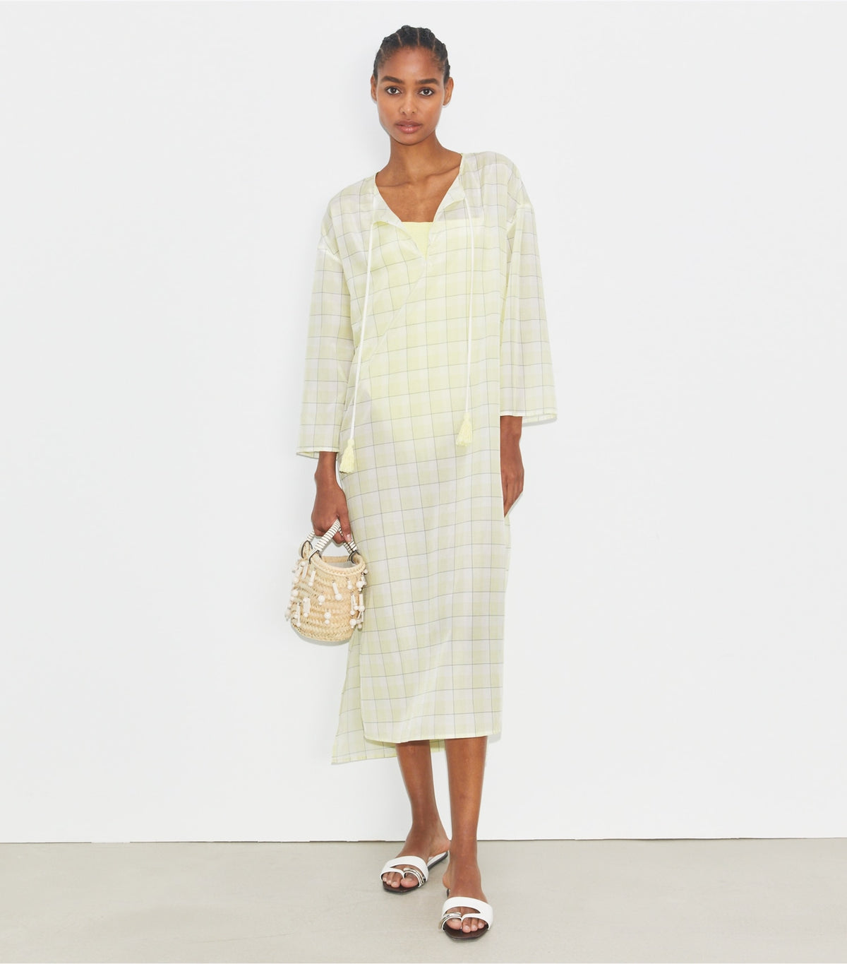 Tory Burch Plaid Cotton Caftan - Lumen Plaid