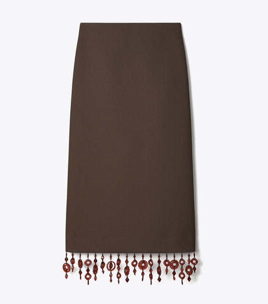 Tory Burch Embellished Crepe Skirt - Dark Mocha