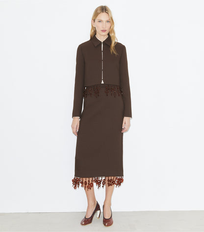 Tory Burch Embellished Crepe Skirt - Dark Mocha