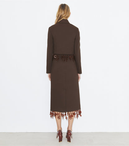 Tory Burch Embellished Crepe Skirt - Dark Mocha
