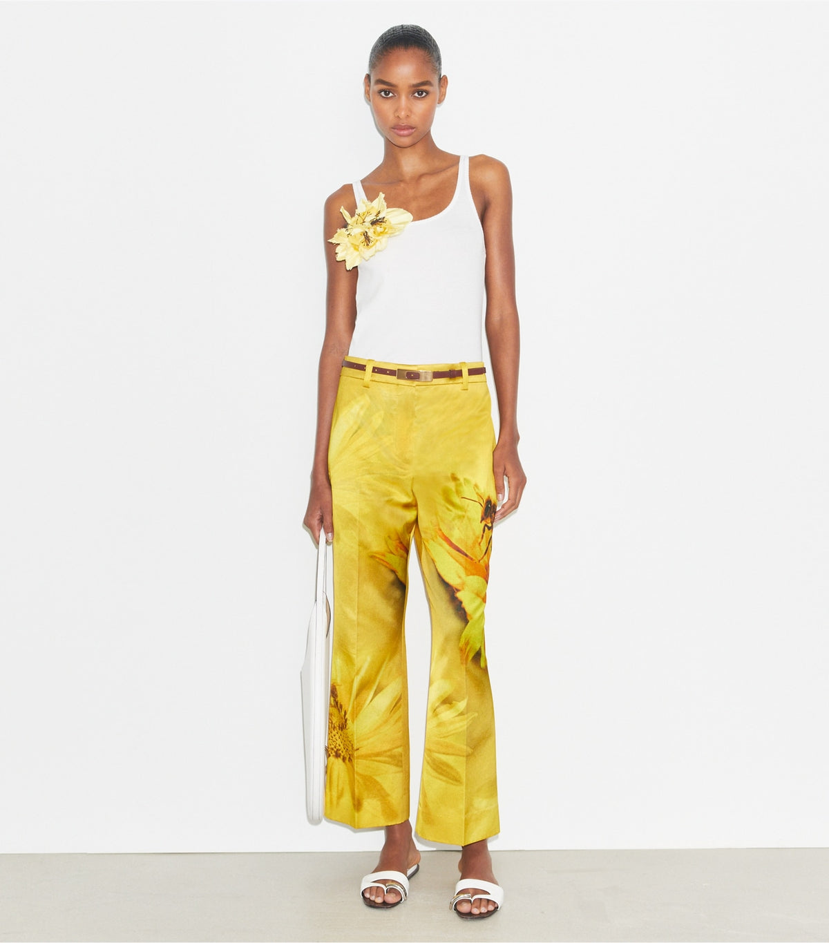 Tory Burch Printed Satin Trouser - Yellow Bee