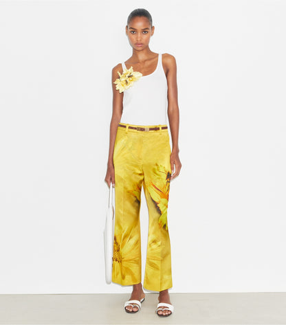 Tory Burch Printed Satin Trouser - Yellow Bee