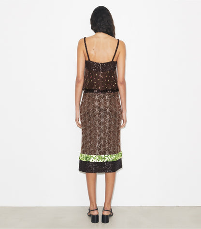 Tory Burch Embellished Lace Skirt - Coffee