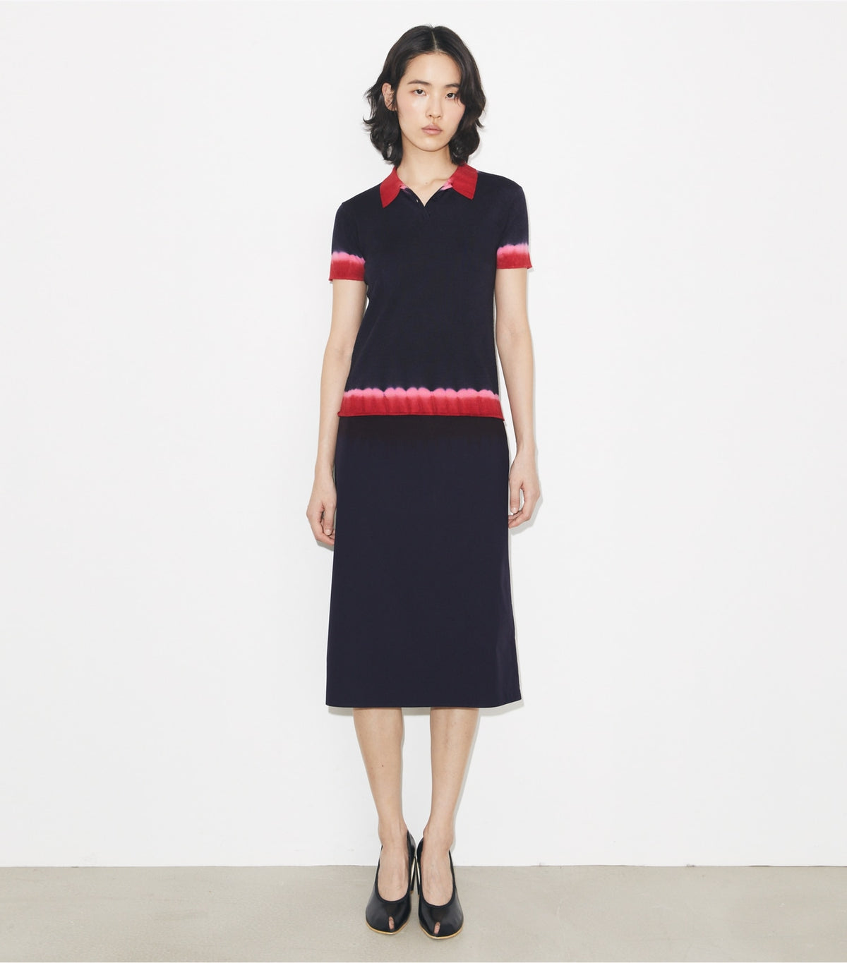 Tory Burch Dip Dye Wool Polo - Medium Navy / Red