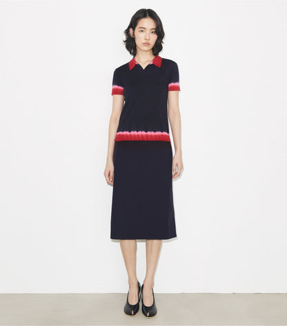 Tory Burch Dip Dye Wool Polo - Medium Navy / Red