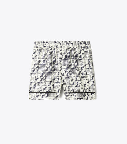 Tory Burch Silk Camp Short - New Ivory Distressed Pixelated Logo