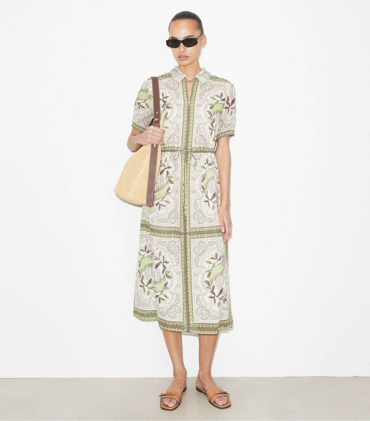 Tory Burch Cinched Cotton Zip Dress - Mint Cockatoo
