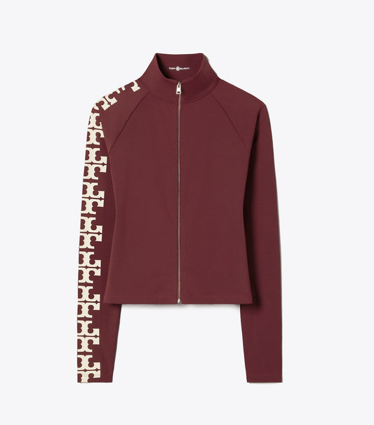 Tory Burch Nylon Logo Zip Top - Merlot