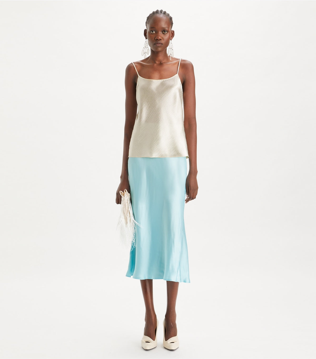 Tory Burch Satin Skirt - Blue Celeste