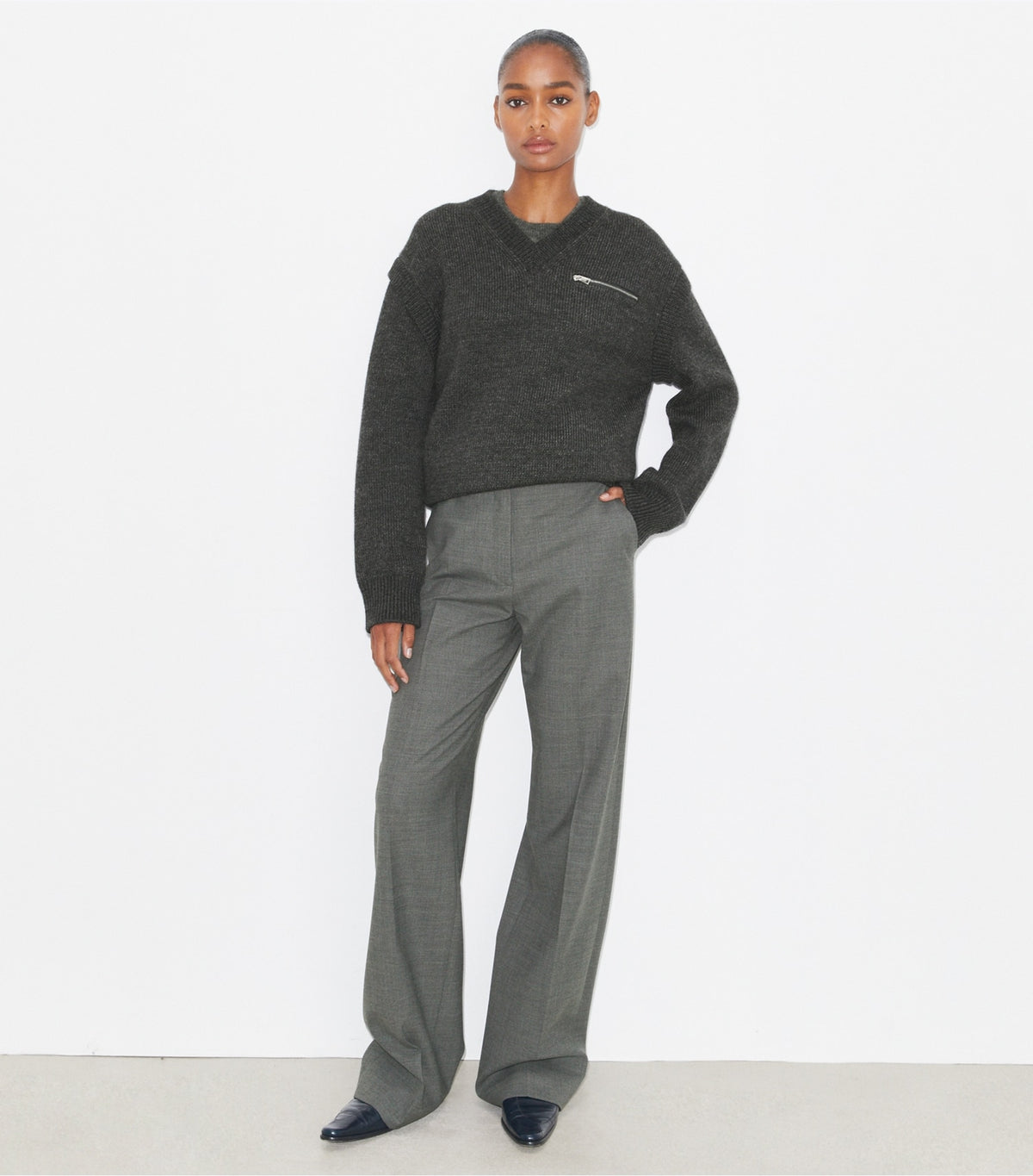Tory Burch Wool Pant - Dark Gray Melange