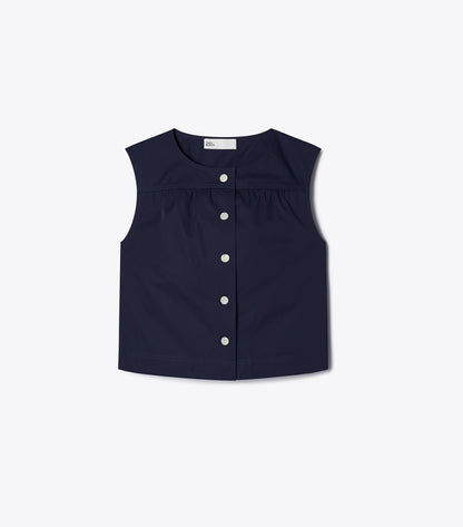 Tory Burch Cotton Poplin Button Top - Medium Navy