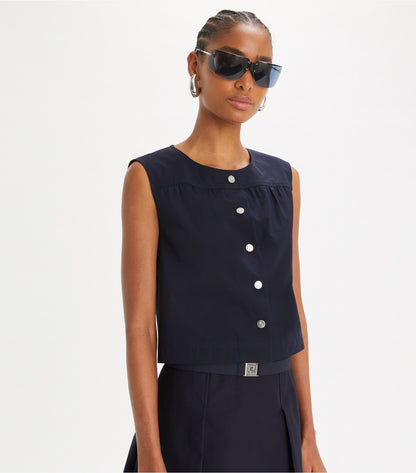 Tory Burch Cotton Poplin Button Top - Medium Navy