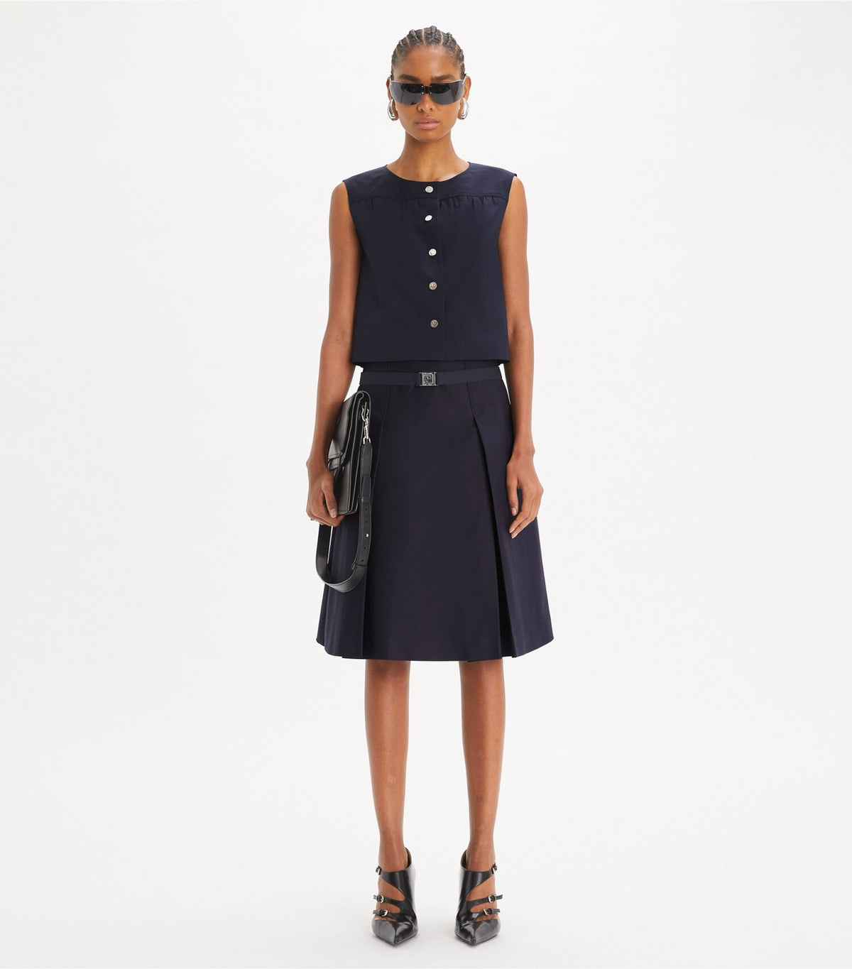 Tory Burch Cotton Poplin Button Top - Medium Navy