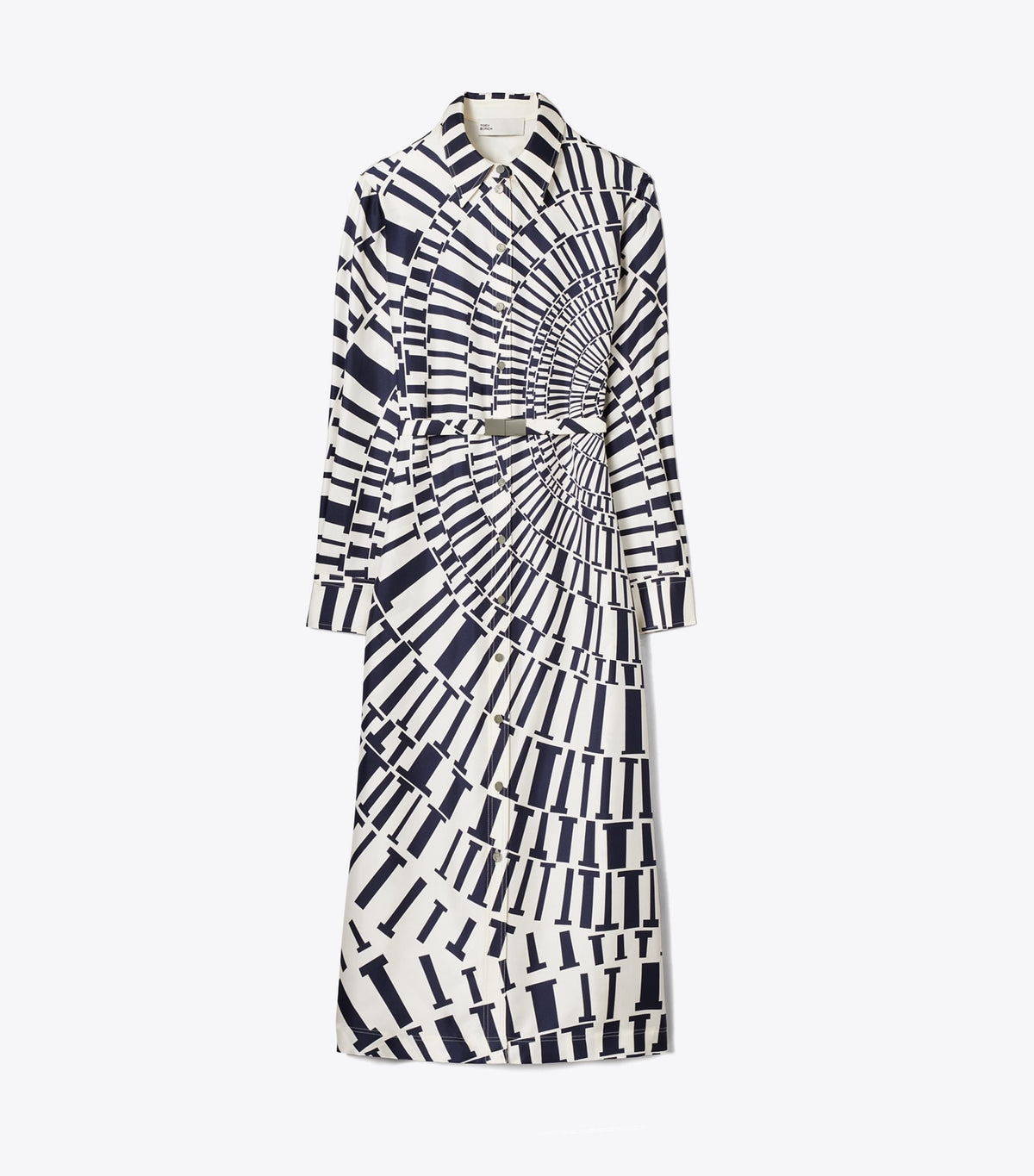 Tory Burch Printed Silk Shirtdress - Medium Navy Circle T