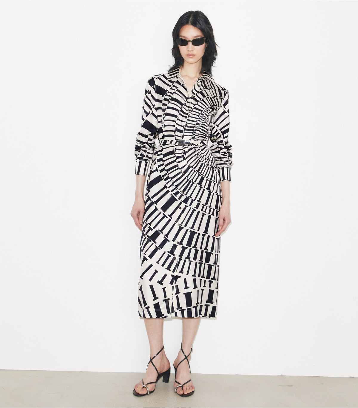 Tory Burch Printed Silk Shirtdress - Medium Navy Circle T
