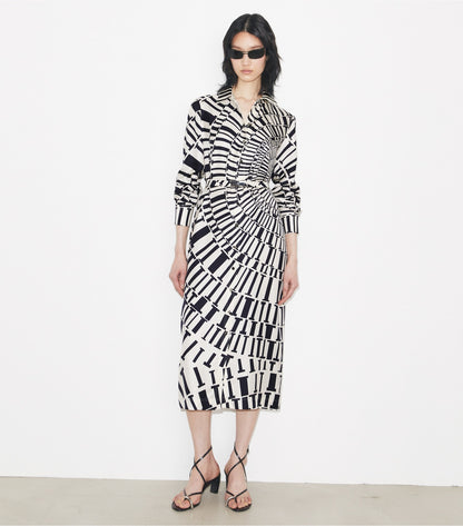 Tory Burch Printed Silk Shirtdress - Medium Navy Circle T