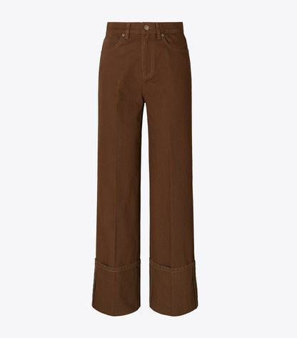 Tory Burch Cuffed Straight Leg Jean - Brown