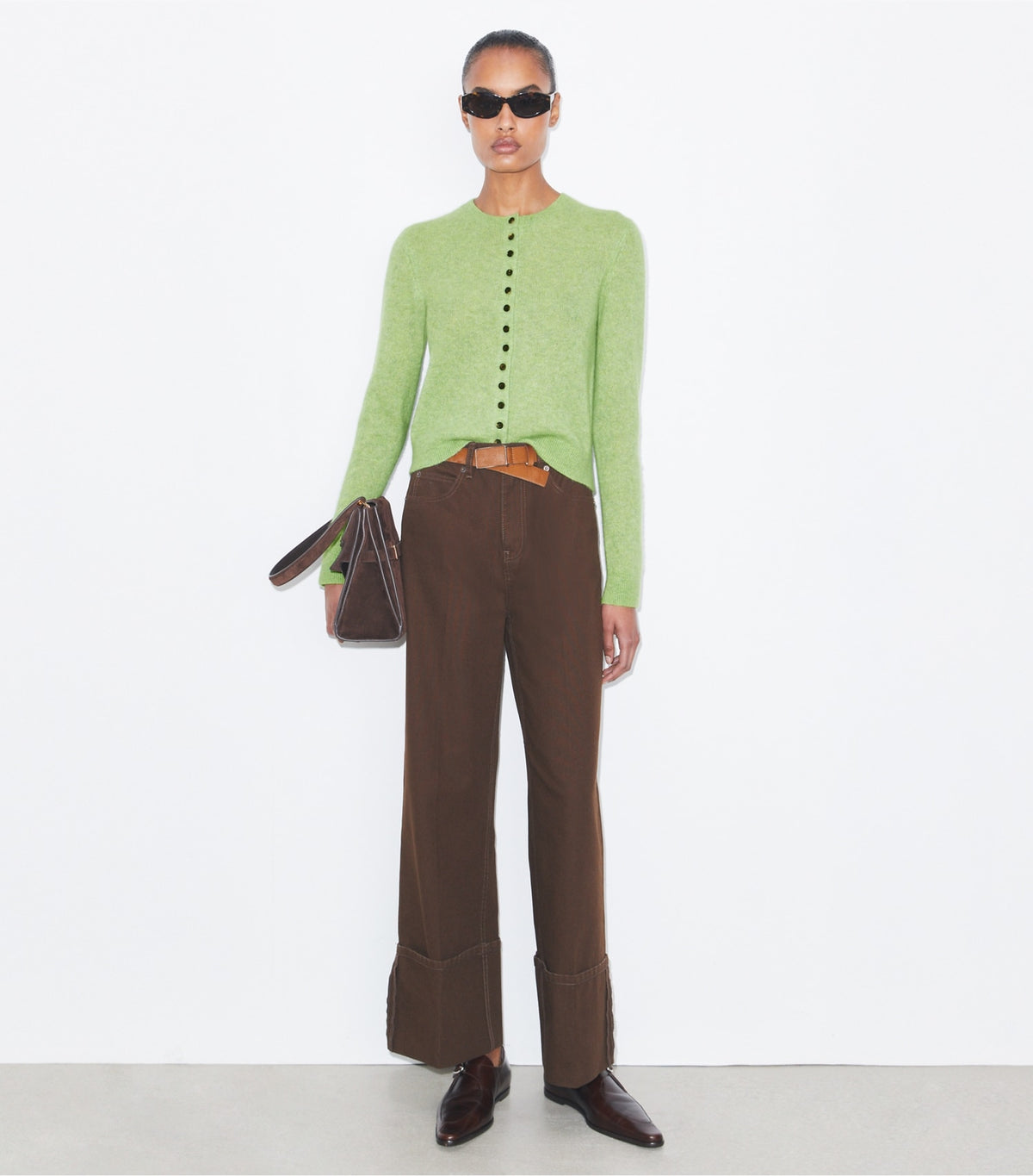 Tory Burch Cuffed Straight Leg Jean - Brown
