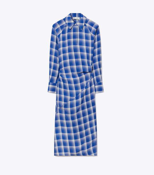 Tory Burch Plaid Viscose Shirtdress - Blue / Ivory