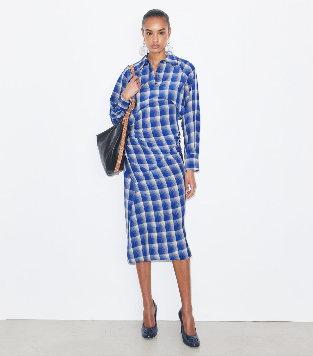 Tory Burch Plaid Viscose Shirtdress - Blue / Ivory