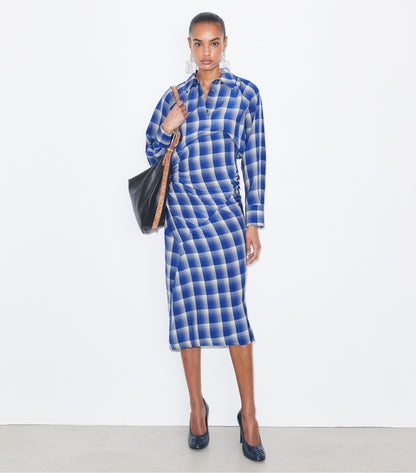 Tory Burch Plaid Viscose Shirtdress - Blue / Ivory