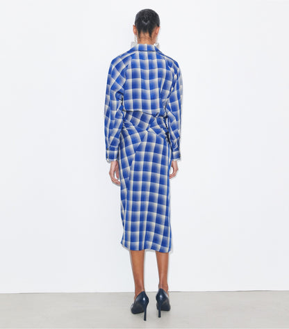 Tory Burch Plaid Viscose Shirtdress - Blue / Ivory