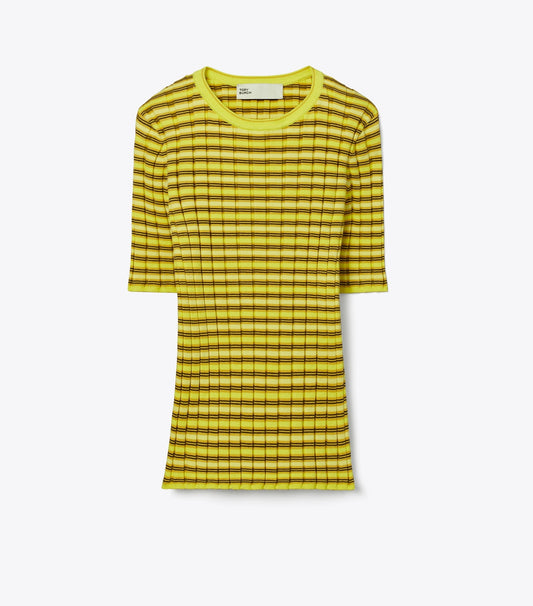 Tory Burch Striped Cotton Sweater - Vibrant Lemon Yellow / Wax Bean Yellow