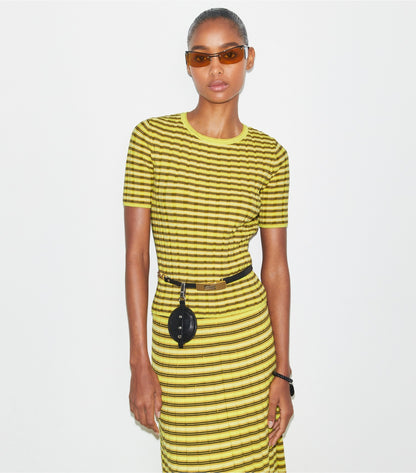 Tory Burch Striped Cotton Sweater - Vibrant Lemon Yellow / Wax Bean Yellow