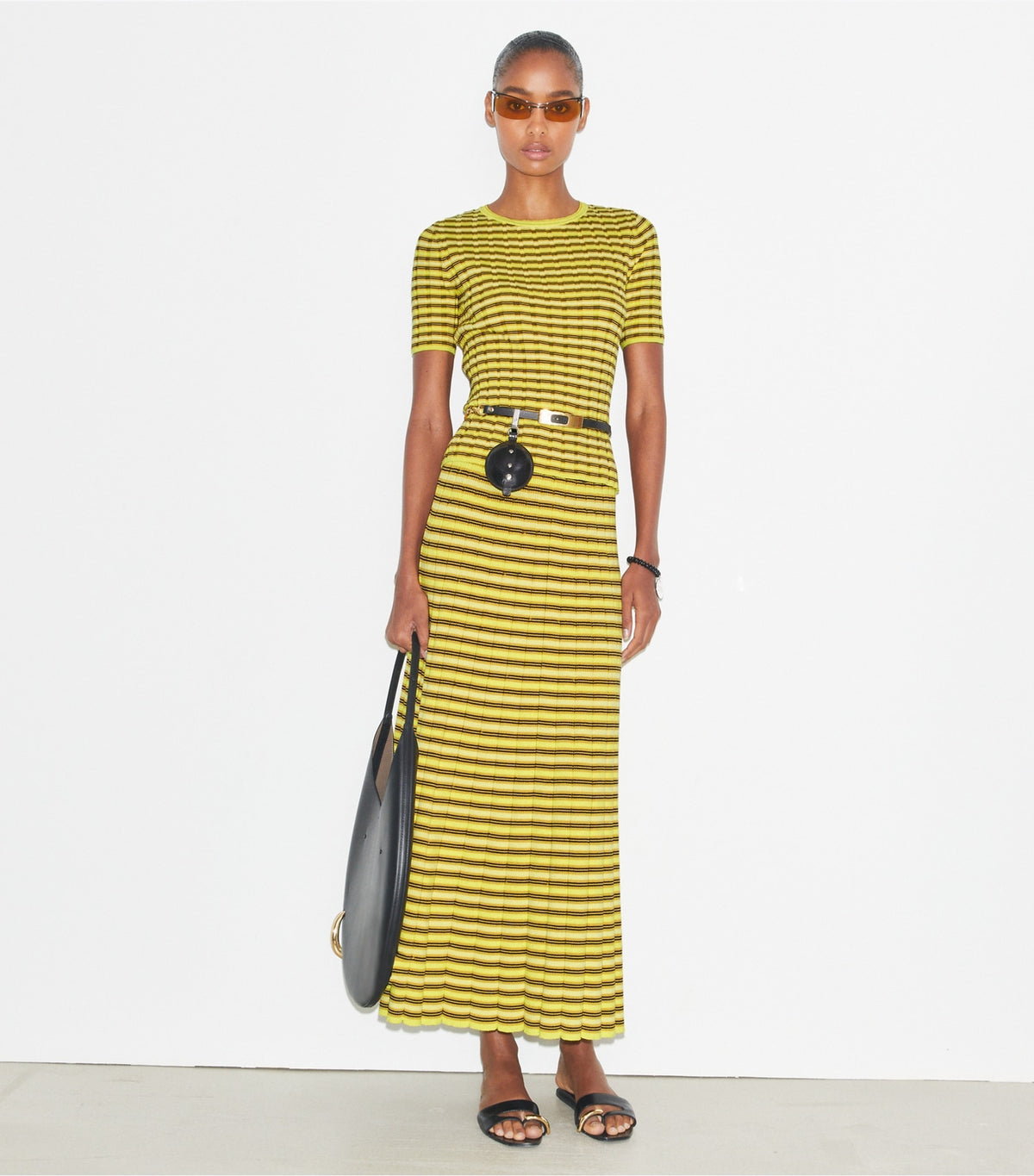 Tory Burch Striped Cotton Sweater - Vibrant Lemon Yellow / Wax Bean Yellow