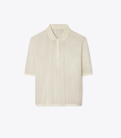 Tory Burch Poplin Zip Polo - Pale Sandstone