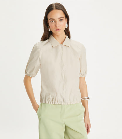 Tory Burch Poplin Zip Polo - Pale Sandstone