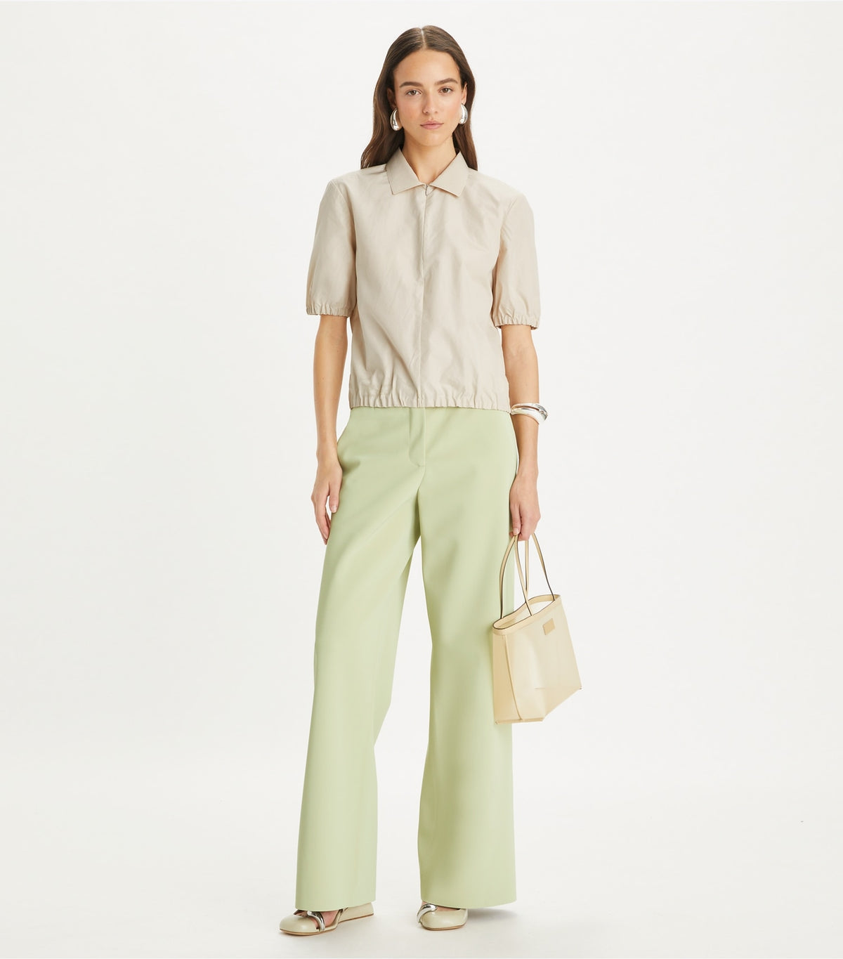Tory Burch Poplin Zip Polo - Pale Sandstone