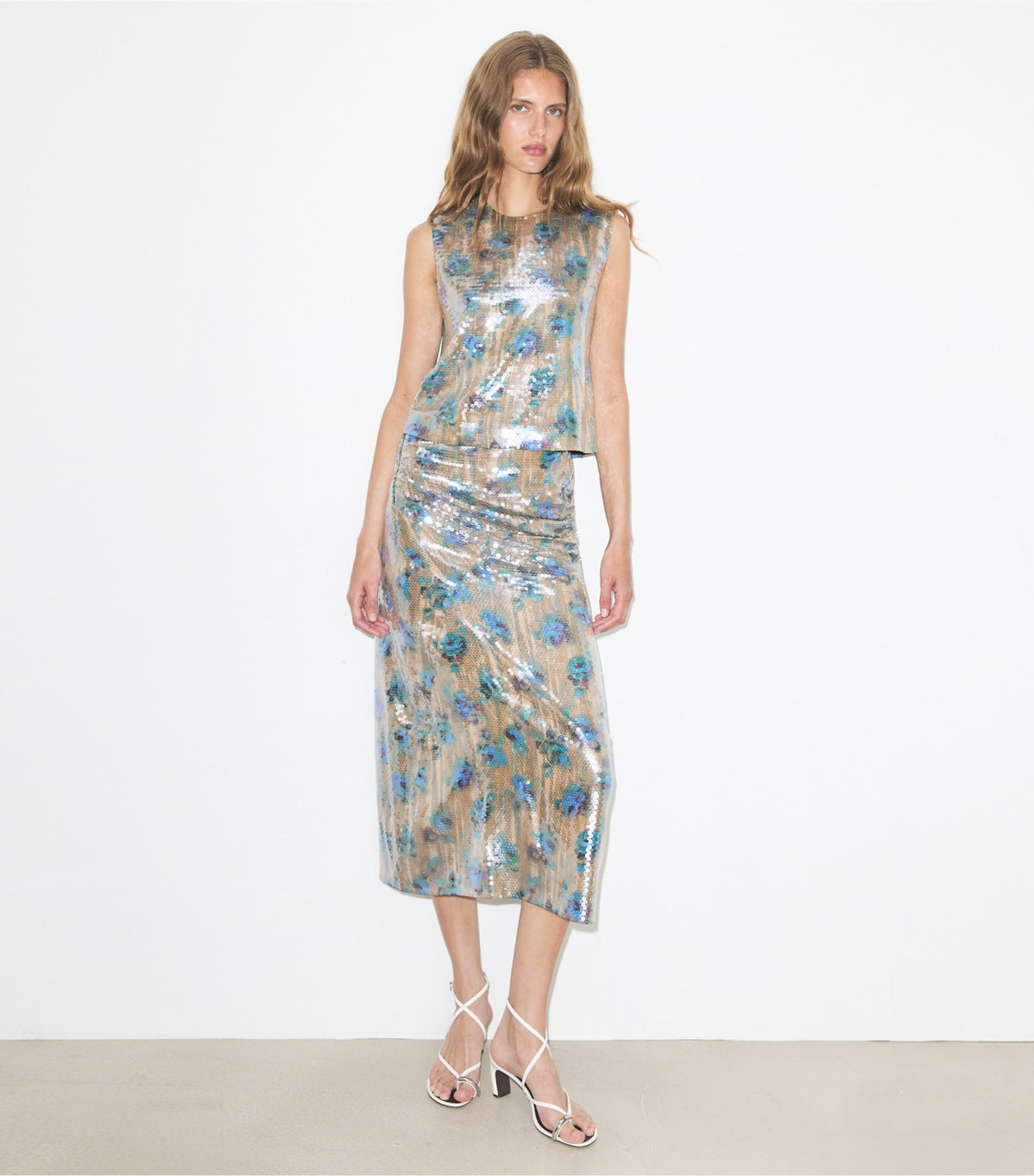 Tory Burch Sequin Shell Top - Blue Roses
