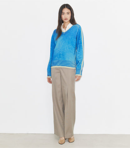Tory Burch Merino Wool Sweater - Antique Travertine/ V-Neck Print