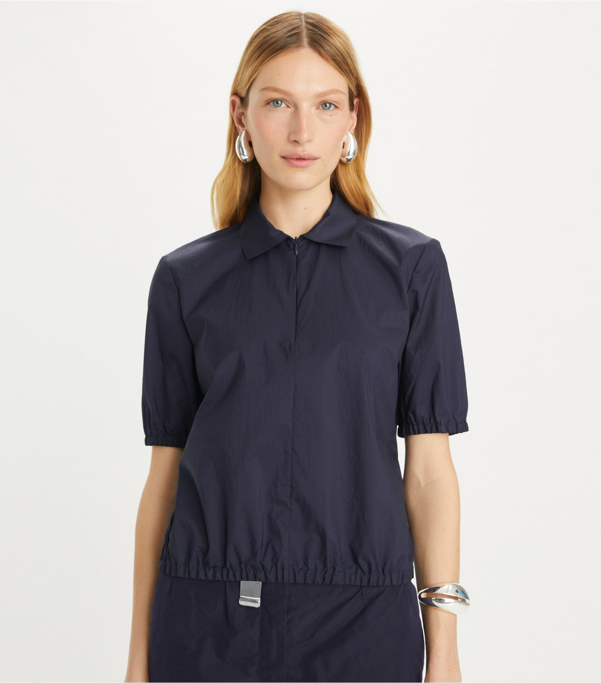 Tory Burch Nylon Taffeta Zip Polo - Royal Ink