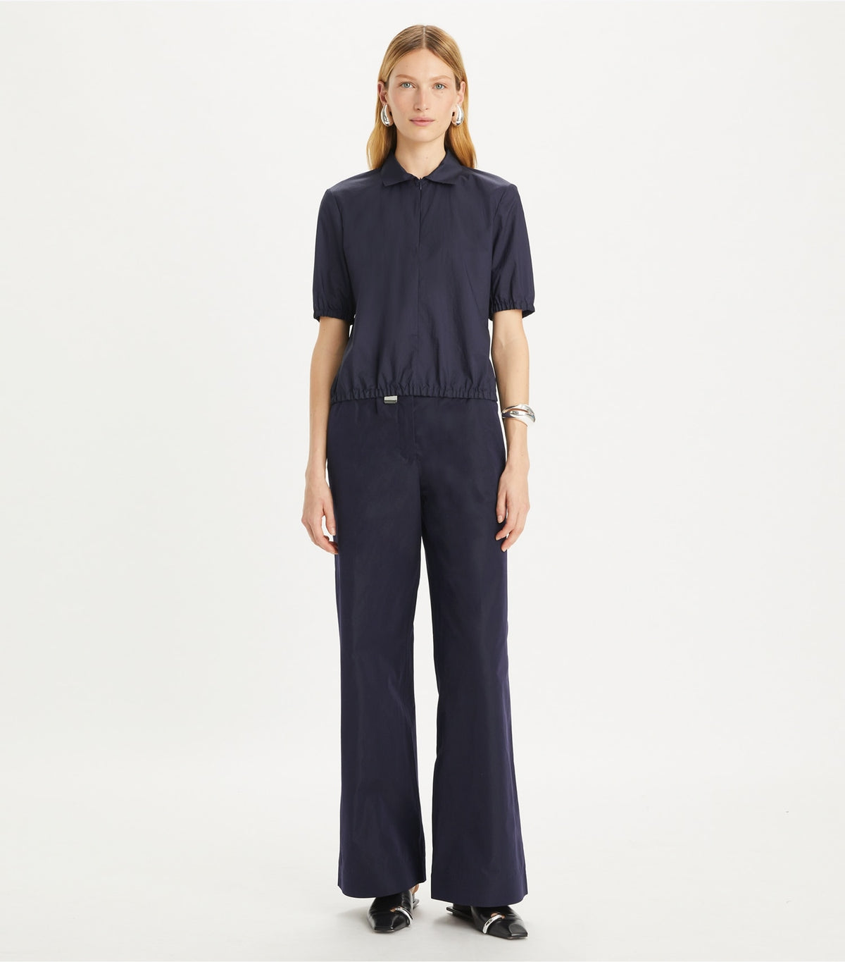 Tory Burch Nylon Taffeta Zip Polo - Royal Ink