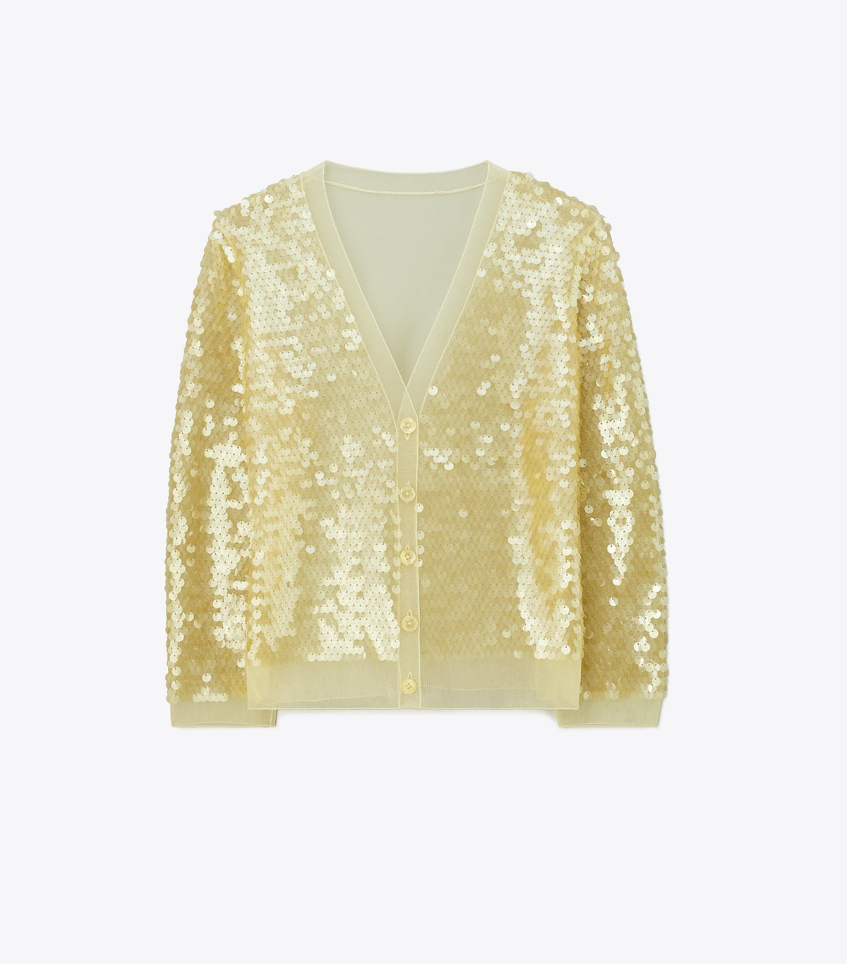 Tory Burch Sequin-Front Cardigan - Pale Limon
