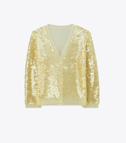 Tory Burch Sequin-Front Cardigan - Pale Limon