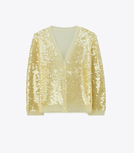 Tory Burch Sequin-Front Cardigan - Pale Limon