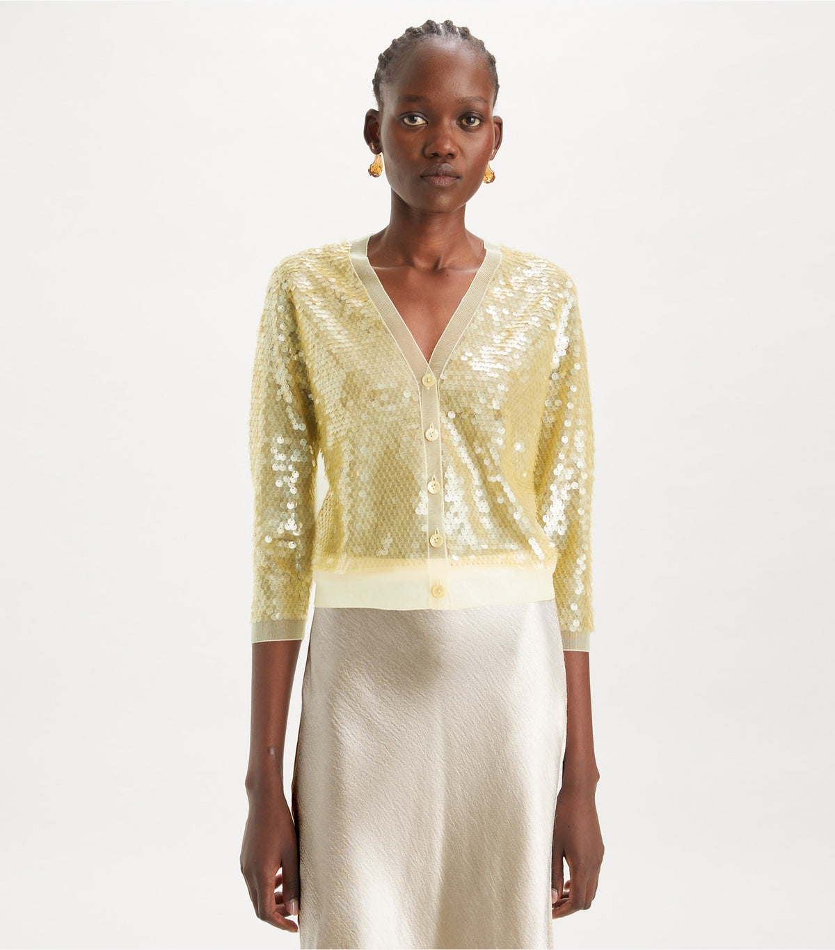 Tory Burch Sequin-Front Cardigan - Pale Limon