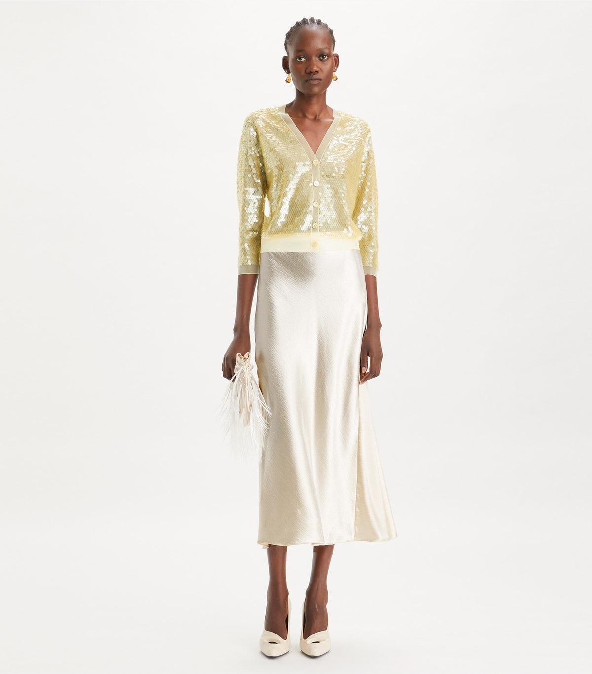 Tory Burch Sequin-Front Cardigan - Pale Limon