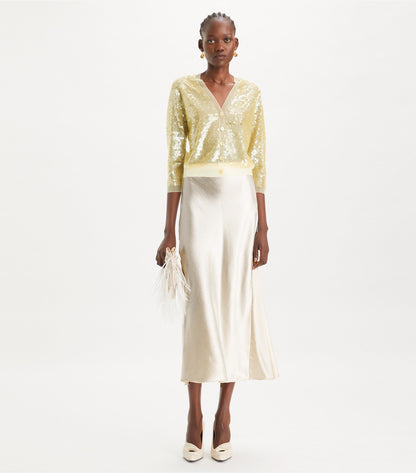 Tory Burch Sequin-Front Cardigan - Pale Limon