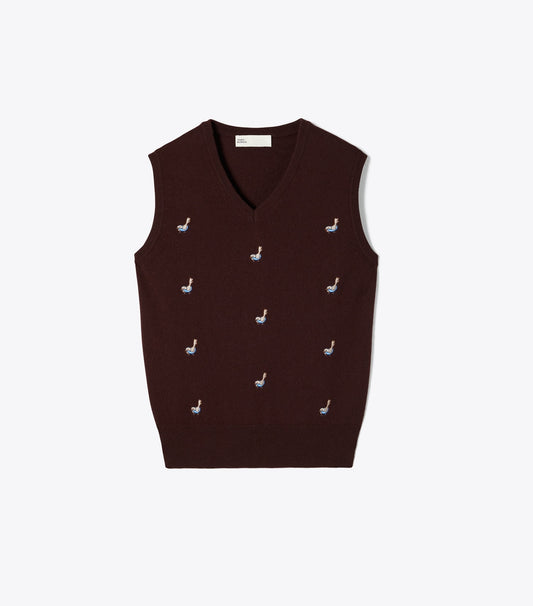 Tory Burch Cashmere Birdie Sweater Vest - Dark Winterberry
