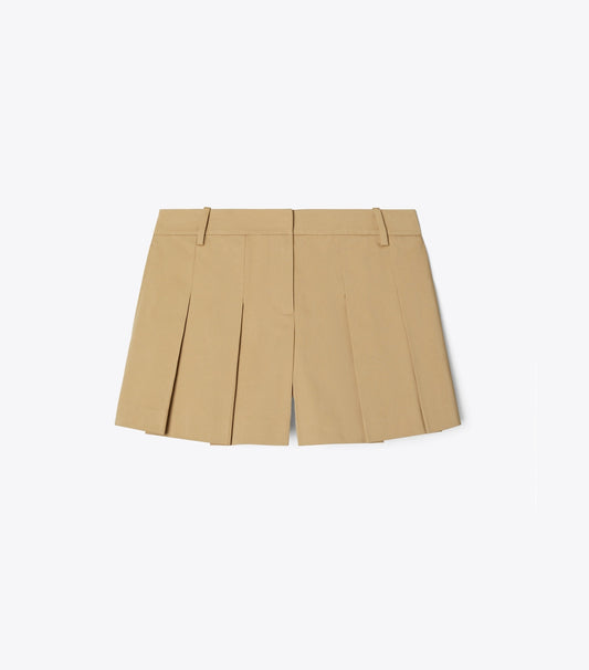 Tory Burch Micro Twill Pleated Short - Chestnut Khaki