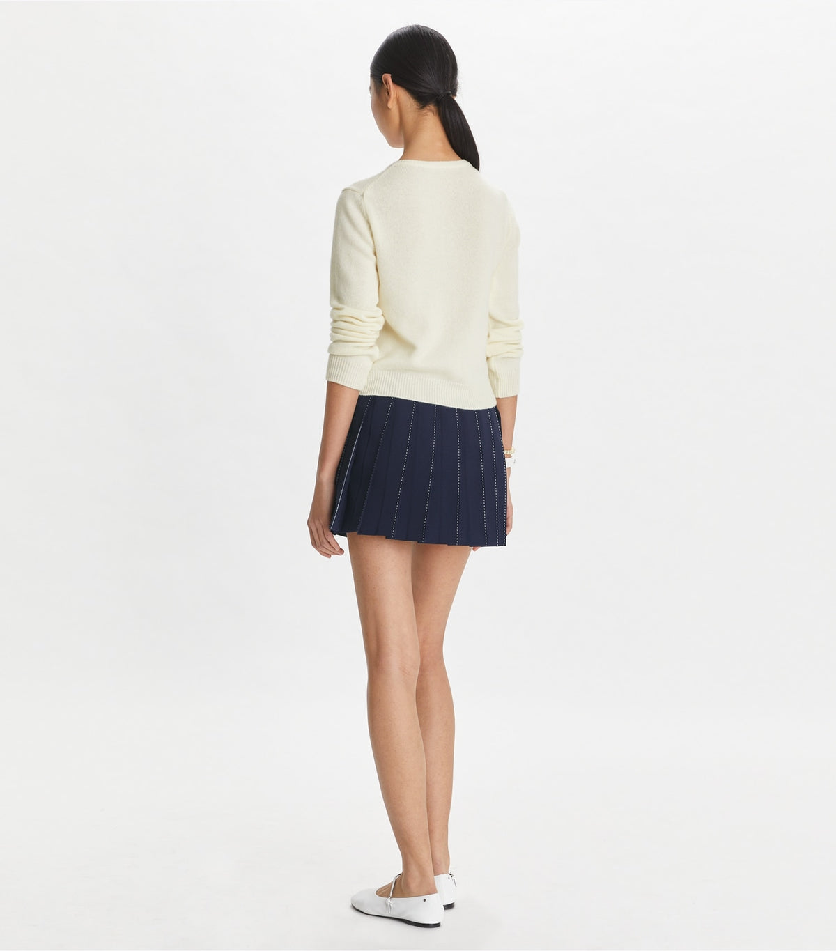 Tory Burch Pick Stitch Pleated Skirt - Tory Navy