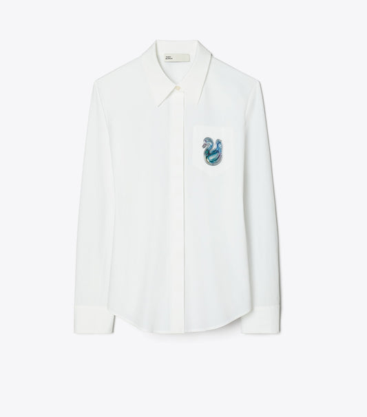 Tory Burch Cotton Poplin Duck Button Down - White