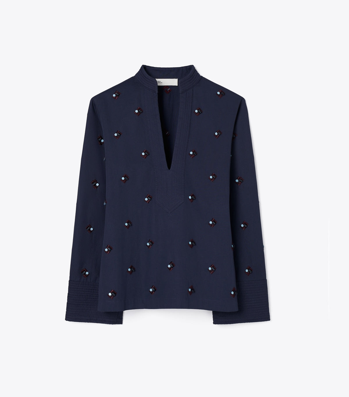 Tory Burch Embellished Cotton Top - Medium Navy