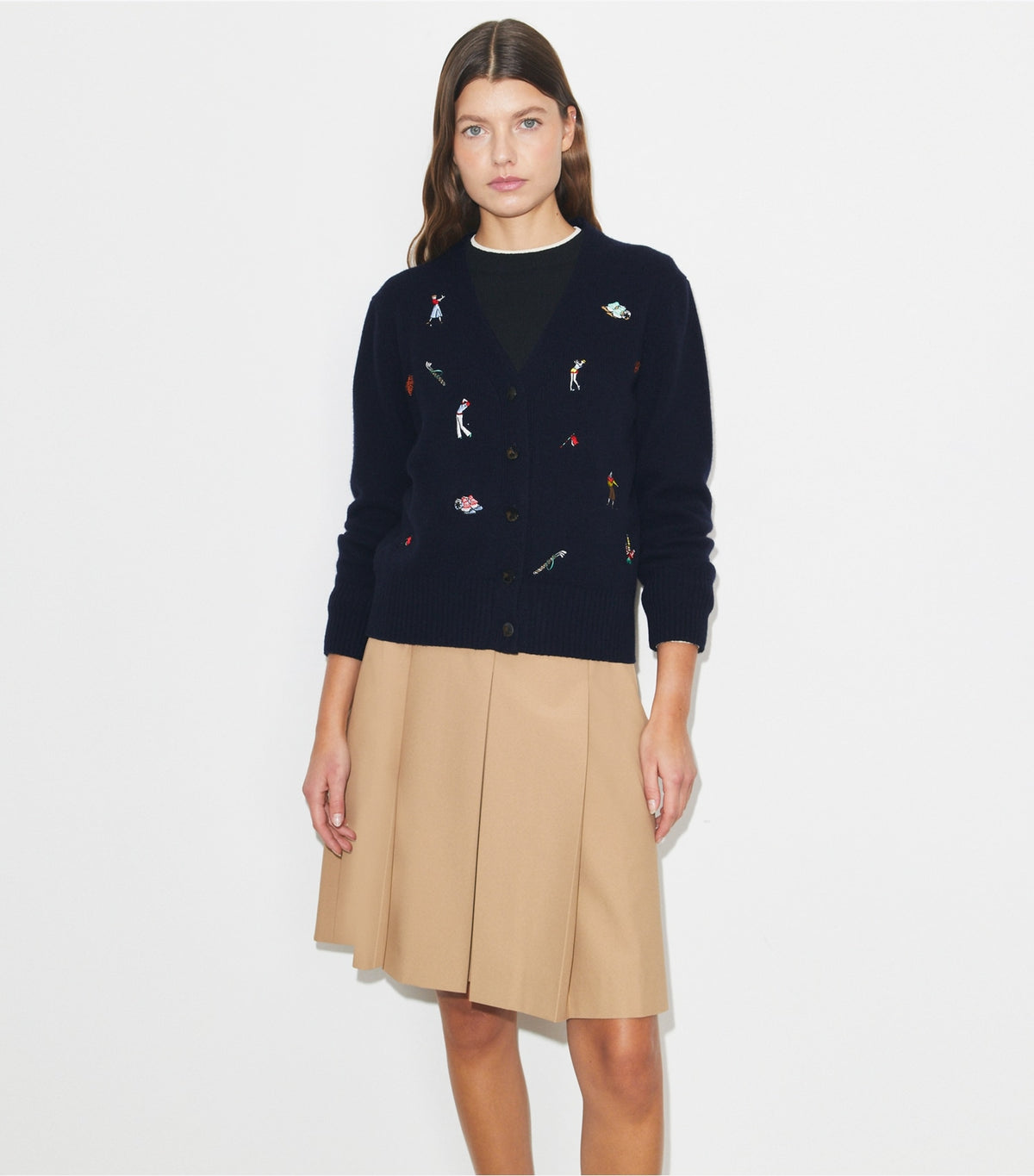Tory Burch Embroidered Golf Cardigan - Medium Navy