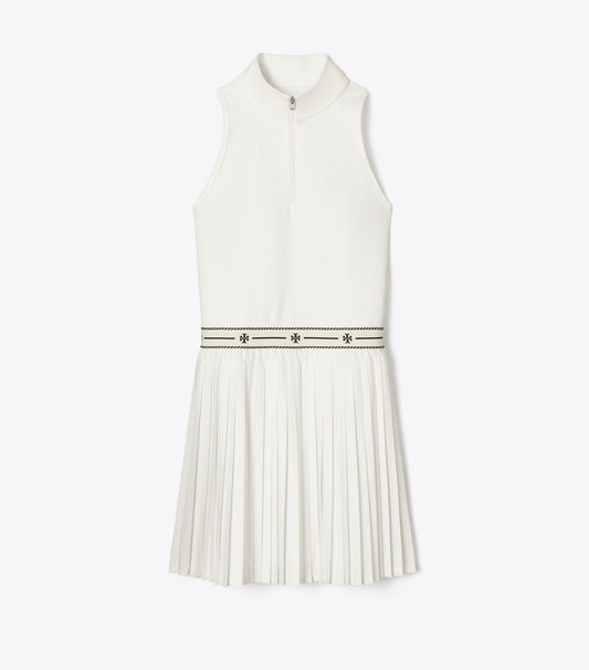 Tory Burch Quarter-Zip Pleated Tennis Dress - Snow White